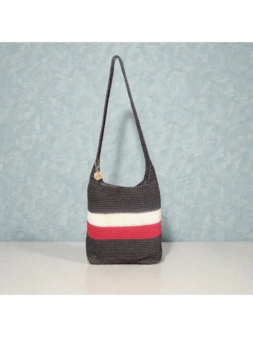 The Sak Hobo Shoulder Bag Black Red Beige Crocheted Slouchy Tote Casual Boho